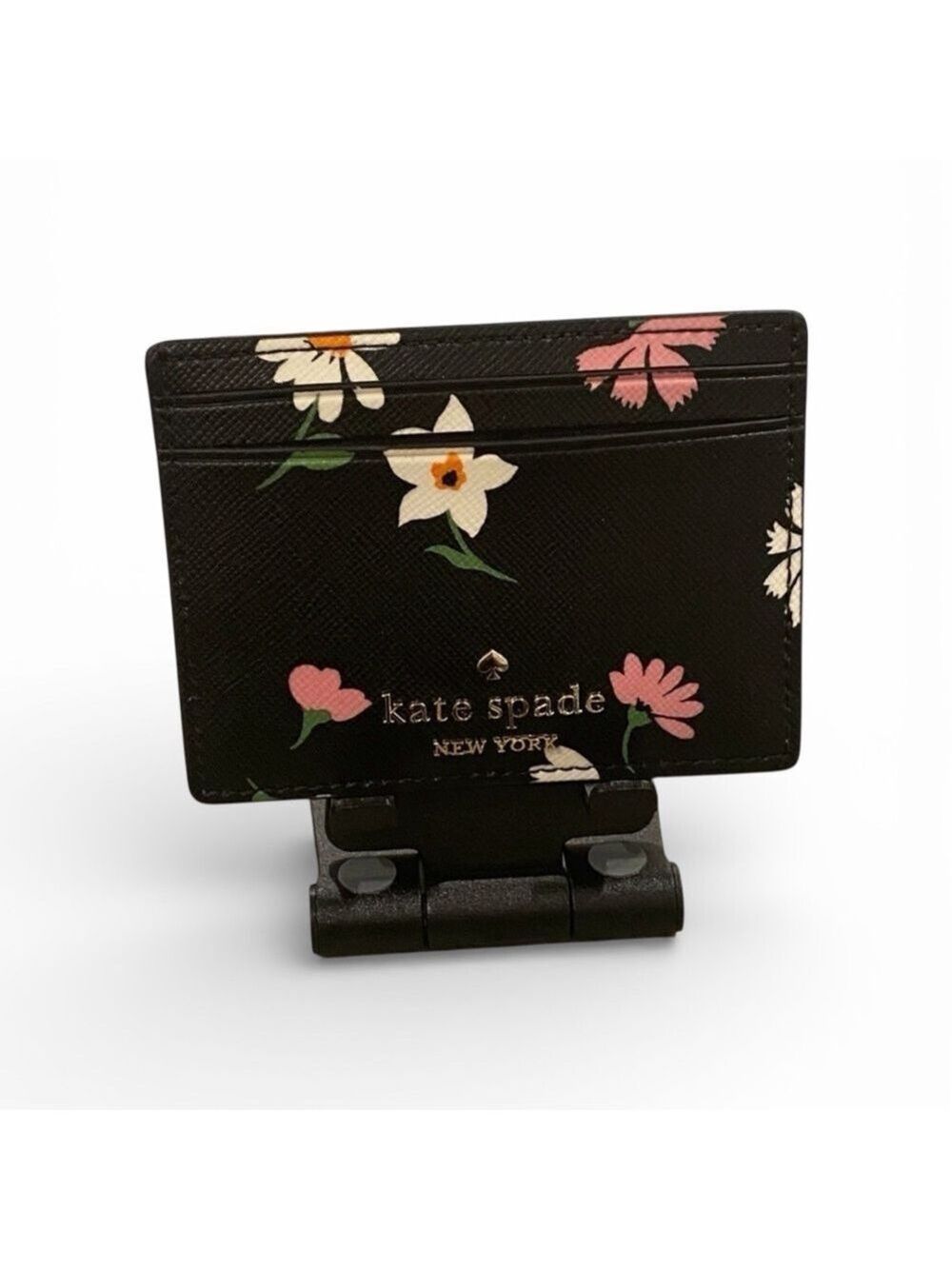 NWT Kate Spade Madison Floral Waltz Black Saffiano Leather Card Holder Wallet